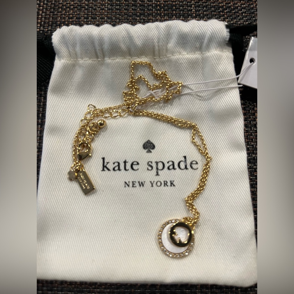NWT KATE SPADE SPOT THE SPADE PAVE CHARM NECKLACE GOLD WHITE W DUST BAG
